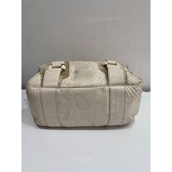 Jimmy Choo Suede Trim Python Embossed Leather Shoulder Top Handle Bag Off White - Picture 11 of 13